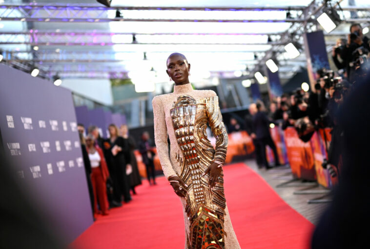 Jodie Turner-Smith Brings Gilded Glamour and Futurism Together in Balmain Couture Gown for ‘White Noise’ Premiere at BFI London Film Festival