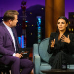 Mila Kunis Means Business in Michael Kors Pin-striped Suit for ‘Late Late Show With James Corden’