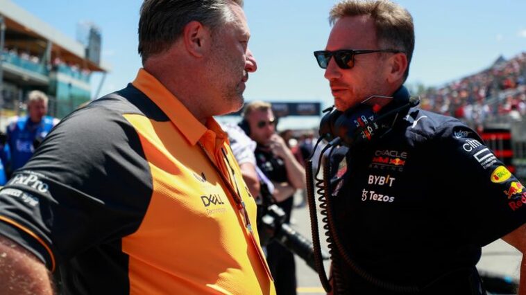 McLaren boss Zak Brown (left) and Red Bull's Christian Horner