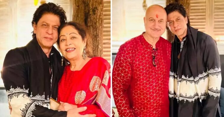 Shah Rukh Khan reunites with Anupam Kher and Kirron Kher at Amitabh Bachchan's Diwali bash. See pics