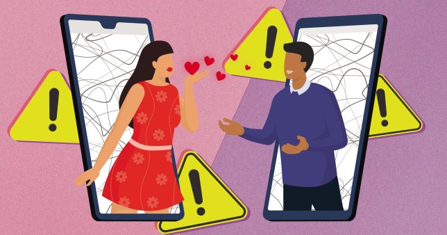 illustration of people on dating apps blowing kisses