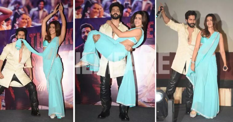 Varun Dhawan and Kriti Sanon groove with fans at Bhediya's song release