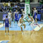 La Salle players celebrate at the buzzer after sealing a clutch victory over rival Ateneo.