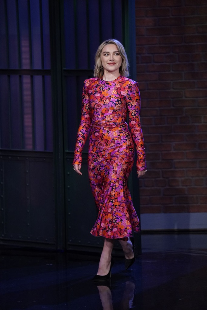 LATE NIGHT WITH SETH MEYERS -- Episode 1352 -- Pictured: Actress Florence Pugh arrives on November 9, 2022 -- (Photo by: Lloyd Bishop/NBC via Getty Images)