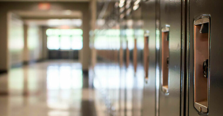 student lockers in a school hallway