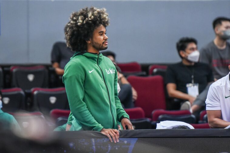 La Salle's Schonny Winston at the Green Archers bench after missing game vs FEU.