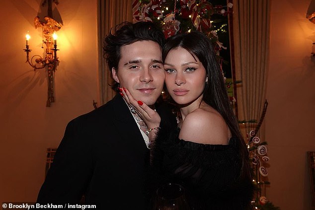 Lovebirds: Brooklyn Beckham, 23, took to Instagram on Saturday to share a slew of loved up snaps with wife Nicola Peltz, 27, as they enjoyed a lavish meal together on Christmas eve