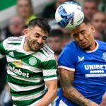 GLASGOW, SCOTLAND - SEPTEMBER 03: Celtic's Greg Taylor (L) and Rangers' James Tavernier during a cinch Premiersip match between Celtic and Rangers at Celtic Park, on September 03, 2022, in Glasgow, Scotland.  (Photo by Rob Casey / SNS Group)