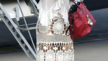 Beach ready! Rita Ora arrived at St Barts airport on Thursday and embodied the boho-chic look donning a see-through crochet skirt and blouse