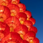 neatly hung red lanterns