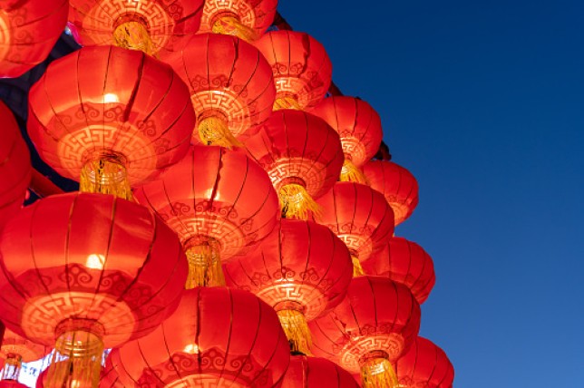 neatly hung red lanterns