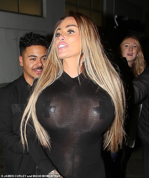 Racy: Katie Price put on a very busty display in a very revealing outfit as she head on a night out with son Junior Andre, 17, after attending the KSI v FaZe Temperrr boxing match on Saturday