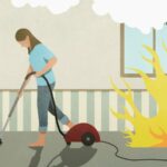 woman cleaning house with fire