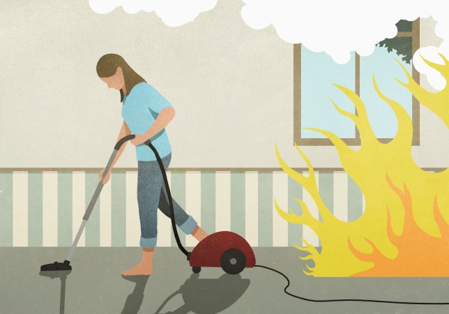 woman cleaning house with fire