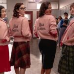 L-R: Tricia Fukuhara as Nancy Nakagawa, Marisa Davila as Jane Facciano, Cheyenne Wells as Olivia Valdovinos and  Ari Notartomaso as Cynthia Zdunowski in Grease: Rise of the Pink Ladies episode 2, season 1, streaming on Paramount +, 2022. Photo Credit: Eduardo Araquel/Paramount+