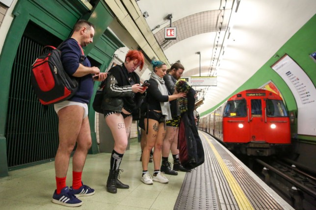 People taking part in No Trousers Tube Ride