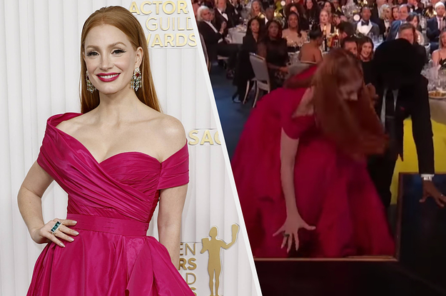 Here’s Why Jessica Chastain Fell Up The Stairs At The 2023 SAG Awards