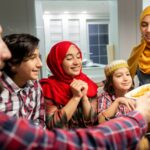 Muslim family celebrating Eid with food