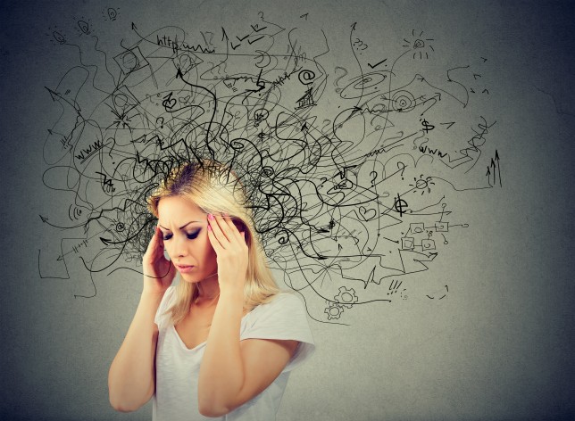 Thoughtful blonde woman with a mess in her head