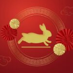 Chinese happy new year on red background with rabbit