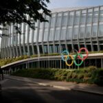 The Olympic rings are pictured in front of the International Olympic Committee (IOC) headquarters in Lausanne, Switzerland, May 17, 2022. REUTERS/Denis Balibouse