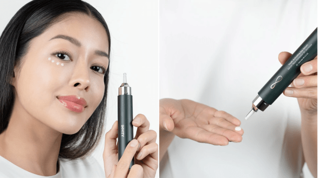 A woman with eye serum.