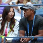 Erica Herman and Tiger Woods look on prior to the Women's Singles Second Round match between Anett Kontaveit of Estonia and Serena Williams of the United States on Day Three of the 2022 US Open at USTA Billie Jean King National Tennis Center on August 31, 2022 in the Flushing neighborhood of the Queens borough of New York City.