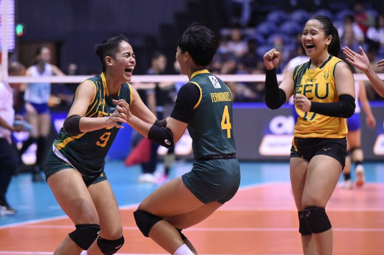 FEU Lady Tamaraws celebrate a point against Ateneo Blue Eagles in the UAAP Season 85 women's basketball. –UAAP PhOTO