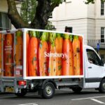 Delivery vehicle for Sainsbury's supermarket on a London street