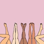 Illustration of Diverse interracial girls' legs against a pink background