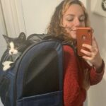 Ania Magliano with Otis in a backpack