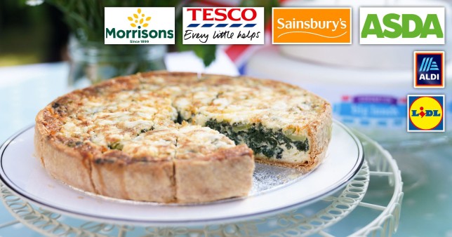 A coronation quiche with supermarket logos