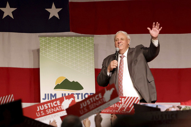 West Virginia Gov. Jim Justice speaks during an announcement for his U.S. Senate campaign.