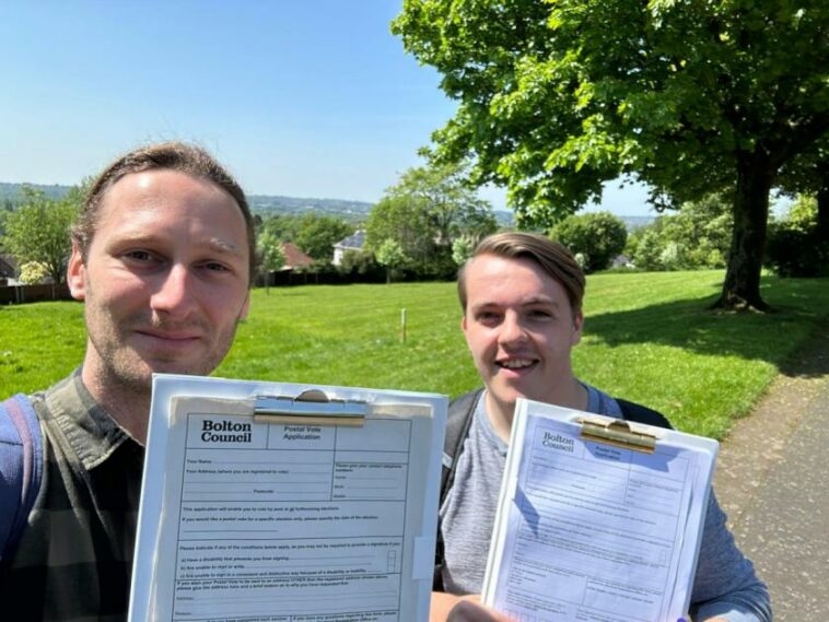 Labour councillors head out in the sunshine to sign people up for postal votes