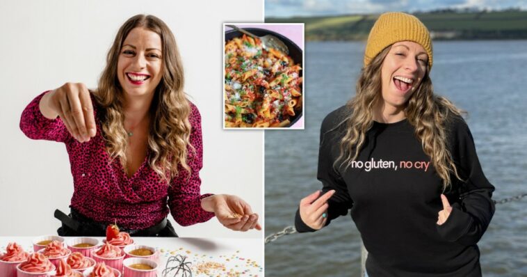 Sarah Howells in various photos and some gluten-free pasta