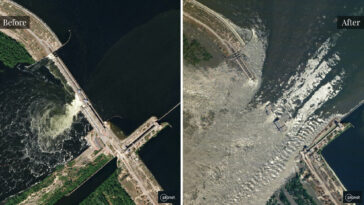 Before and after: Satellite images show Kakhovka dam destruction