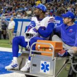 Nov 24, 2022; Detroit, Michigan, USA; Buffalo Bills linebacker Von Miller (40) is carted off the field during the second quarter of a game against the Detroit Lions at Ford Field.