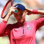 Kazakhstan's Elena Rybakina adjusts her cap during the second round match of the French Open tennis tournament against Linda Noskova of the Czech Republic at the Roland Garros stadium in Paris, Thursday, June 1, 2023. (AP Photo/Aurelien Morissard)