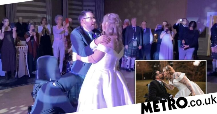 Groom with MS has physiotherapy for a year to dance with wife at wedding