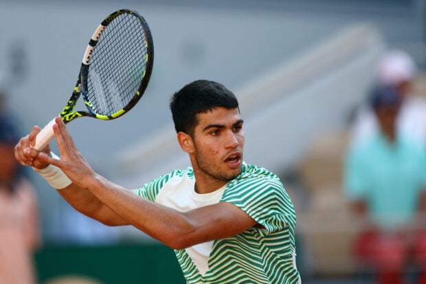 Spain's Carlos Alcaraz in action during his fourth round match against Italy's Lorenzo Musetti REUTERS/Lisi Niesner