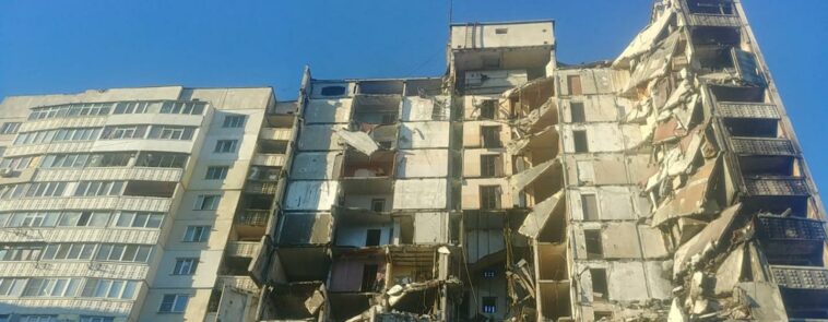 Ruined buildings in Kharkiv.