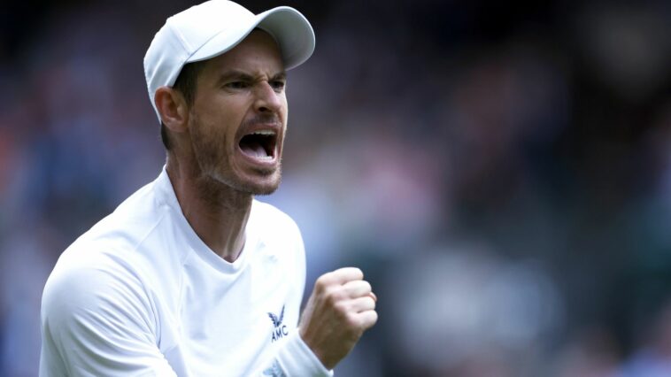 Great Britain's Andy Murray celebrates. It seems implausible that fans still have high hopes for Andy Murray given the fact he is 36 and playing with a metal hip, but the two-time champion will arrive at SW19 in the best shape since that career-derailing injury in 2017. Issue date: Monday June 26, 2023.