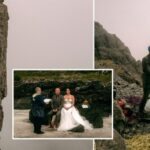 Mark Lyons and wife Victoria wedding on the Isle of Skye - including scaling the Inaccessible Pinnacle in full regalia