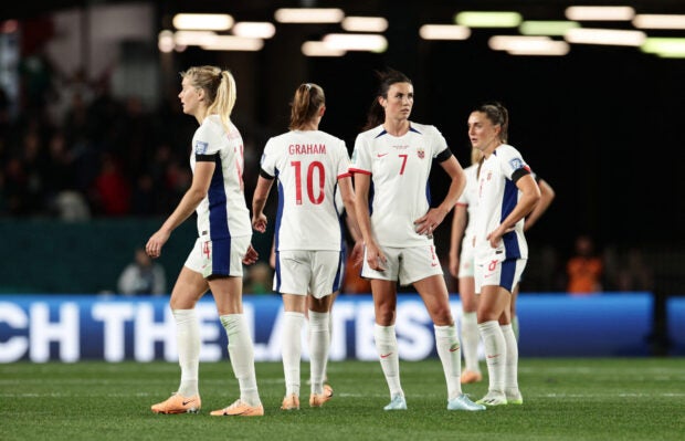 Norway's Ada Hegerberg, Caroline Graham Hansen and Ingrid Syrstad Engen Women's World Cup