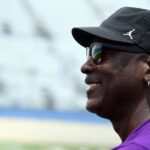 Jun 25, 2022; Nashville, Tennessee, USA; NASCAR Cup Series 23XI Racing owner Michael Jordan on pit road during qualifying for the Ally 400 at Nashville Superspeedway.