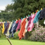 Washing on a domestic clothes line in ourdoors in a garden, Ballynascreen, Draperstown, Co Londonderry or Derry, N Ireland, UK