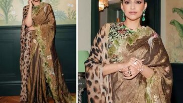 Sonam Kapoor exudes elegance in a brown silk saree