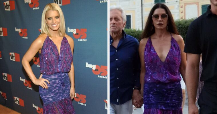 Catherine Zeta-Jones Was Spotted In The Same Dress Jessica Simpson Wore 17 Years Ago, And Jessica Had The Best Reaction