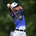 Aug 17, 2023; Olympia Fields, Illinois, USA; Hideki Matsuyama tees off from the 15th tee during the first round of the BMW Championship golf tournament.