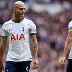 Richarlison of Tottenham Hotspur and Harry Kane of Tottenham Hotspur during the Premier League match between Tottenham Hotspur and Chelsea FC at Tottenham Hotspur Stadium on February 26, 2023 in London, England